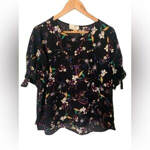 Everleigh Anthropologie Black Floral Women's Blouse Sz M